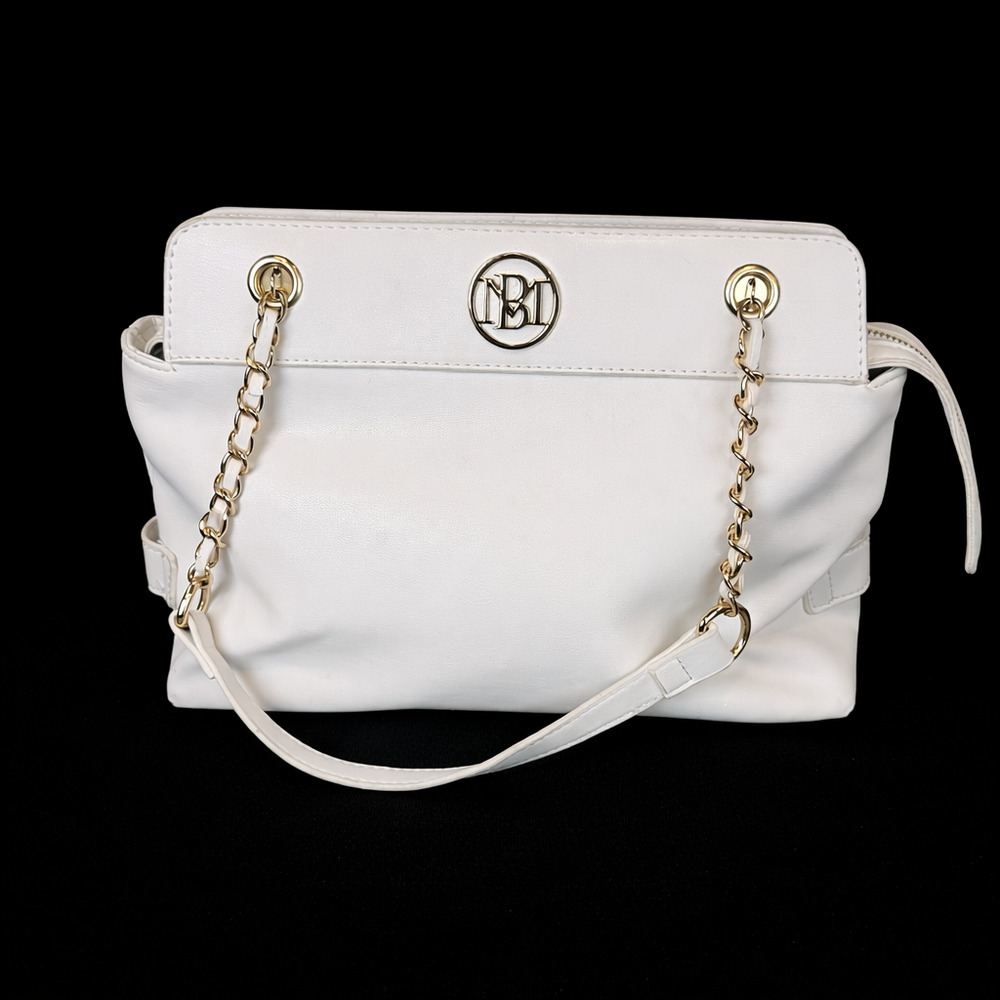 Studio Badgley Mischka White Chain Strap Medium Shoulder Handbag